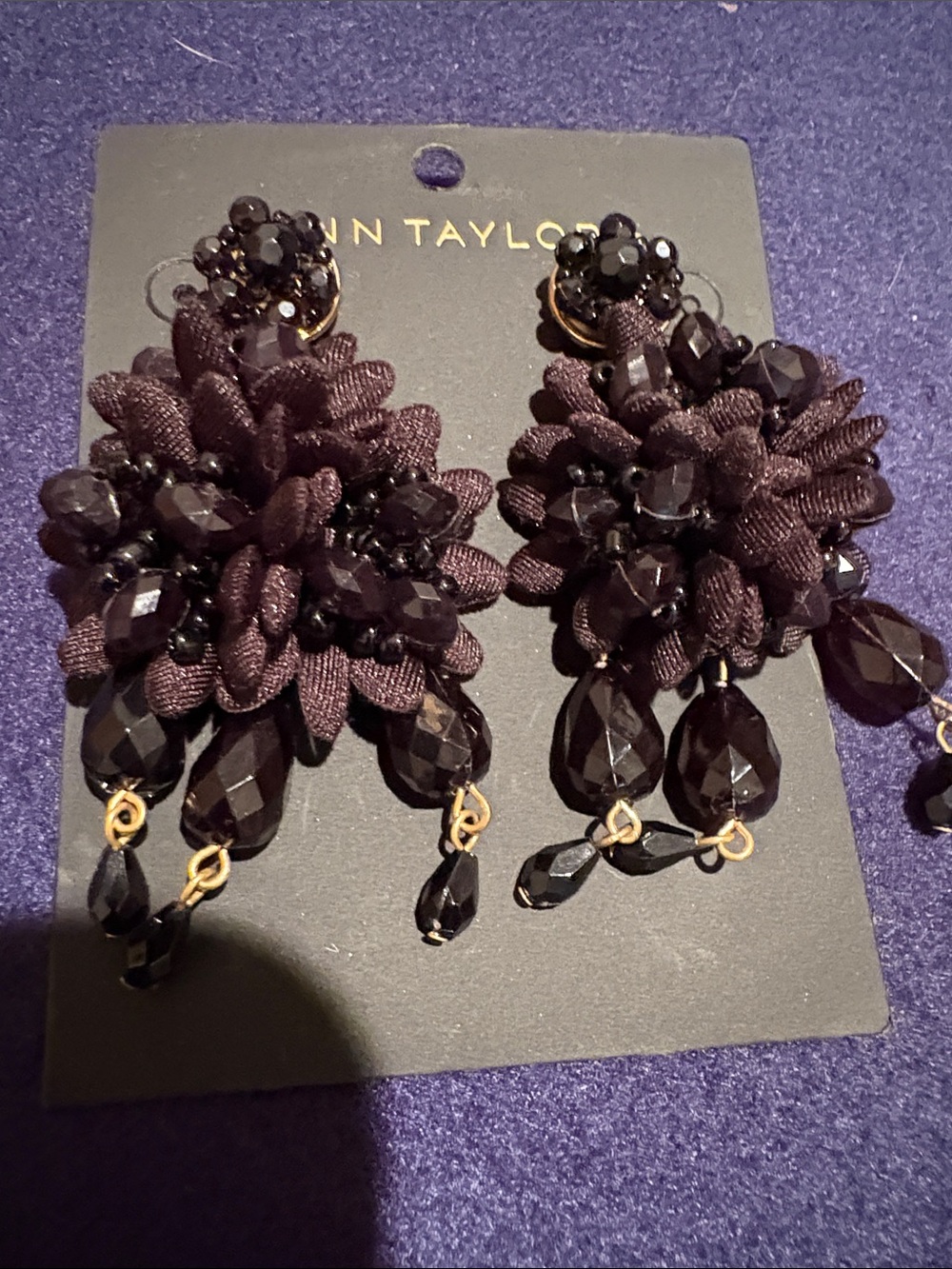 Ann Taylor black Floral Cluster Drop Earrings